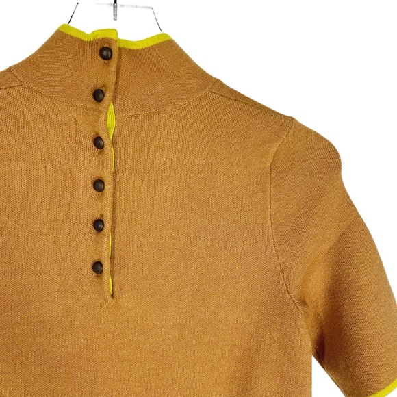 MAEVE Annelise Tan Short Sleeve Knit Sheath Dress with Lime Green Trim & pockets - Picture 5 of 9